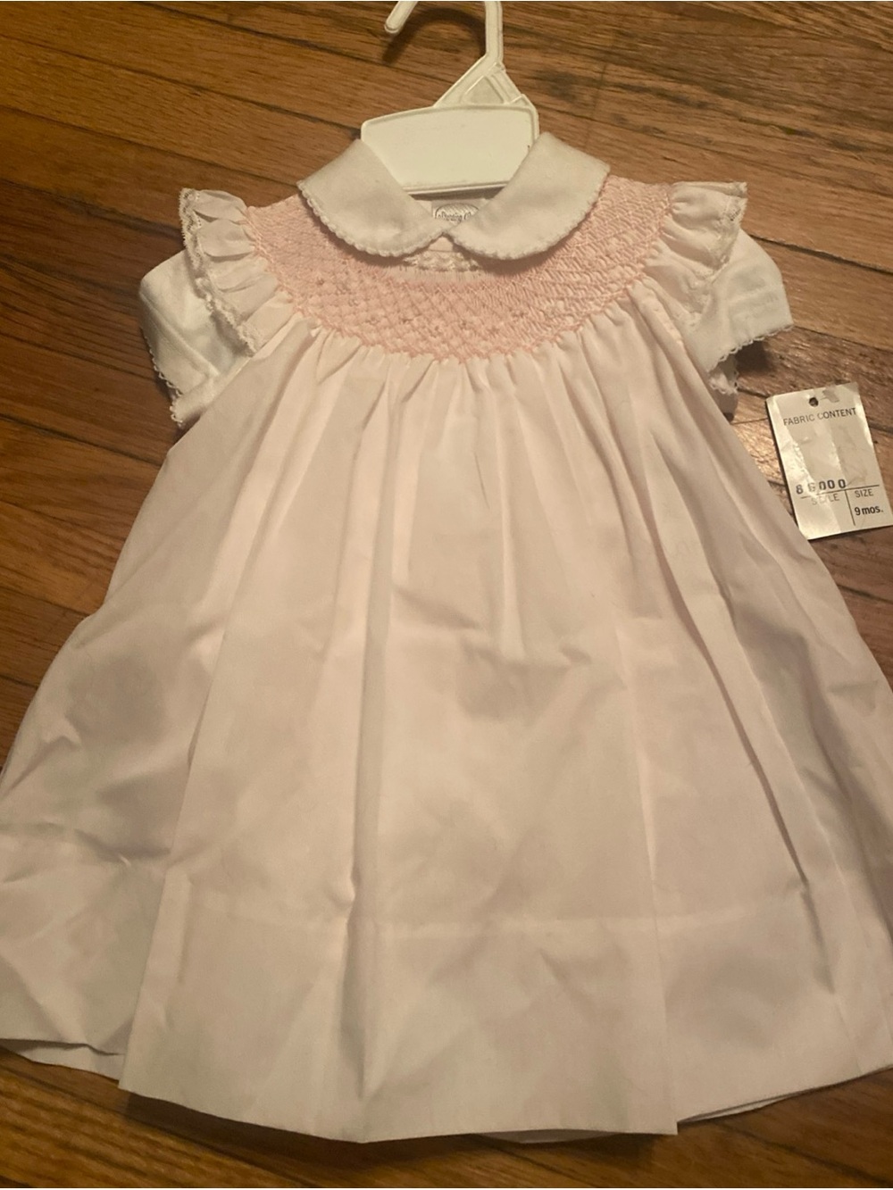 VTG Friedknit Creations Smocked Infant Dress White Pink NWT 9 Months Heirloom